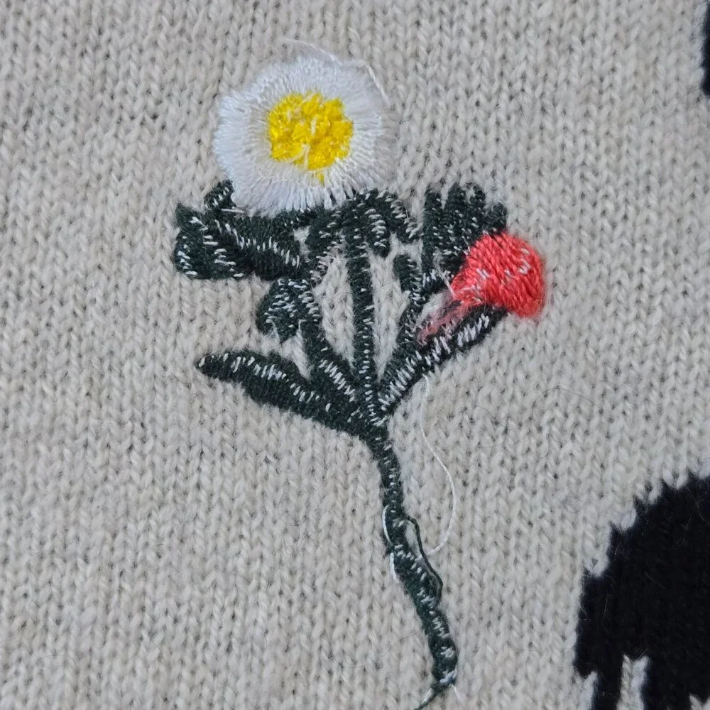 Skull Cashmere Embroidered Wool/Cashmere Scarf Skulls and Flowers